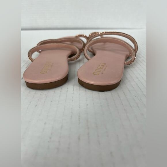 Guess Women’s Sparkly Light Pink Vegan Strappy Toe Loop Slide Flat Sandals Sz 8 - Picture 7 of 7